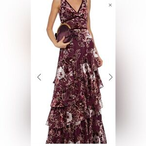 Marchesa Norte Burgundy Floral Maxi Dress